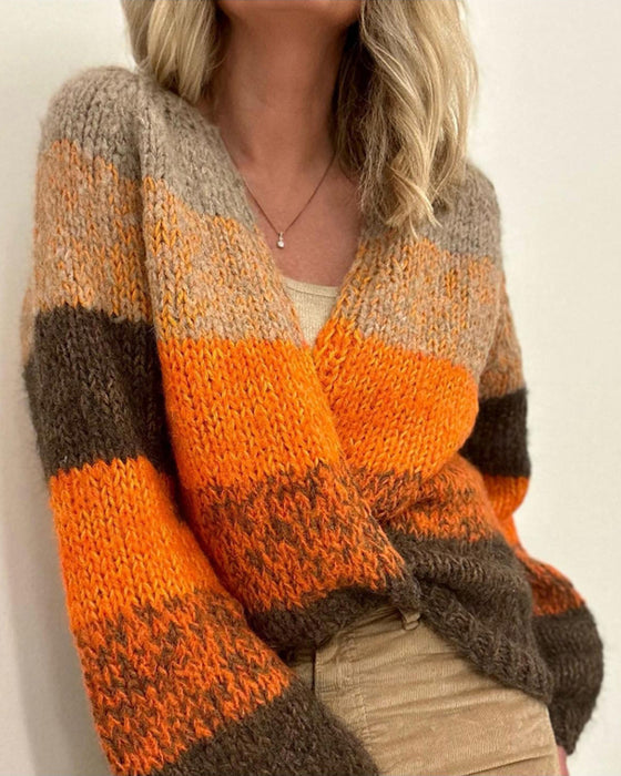 Farbblock lose Strickjacke