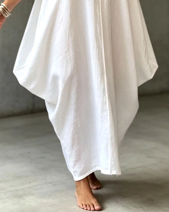 Lockere Einfarbige Rundhals-Kleid