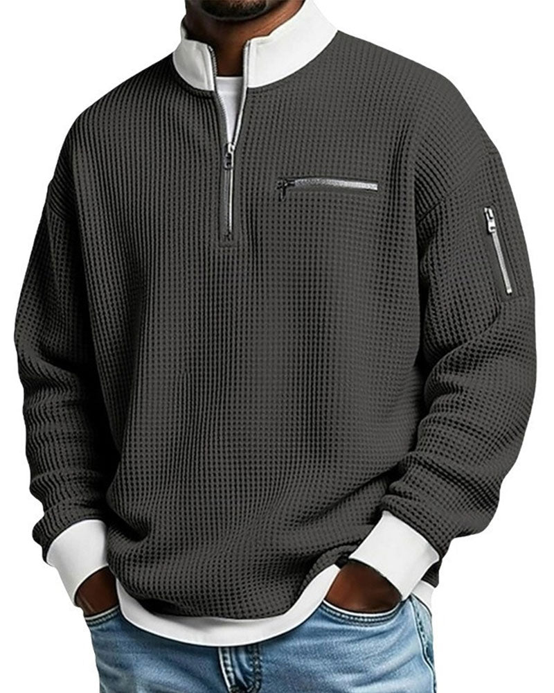Sweatshirt Stehkragen Kontrastierend Reißverschluss