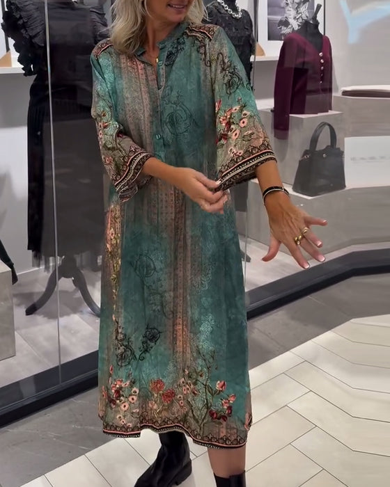 Kleid Stehkragen langarm bedruckt