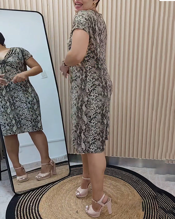 Kleid lässig Retro-Print V-Ausschnitt