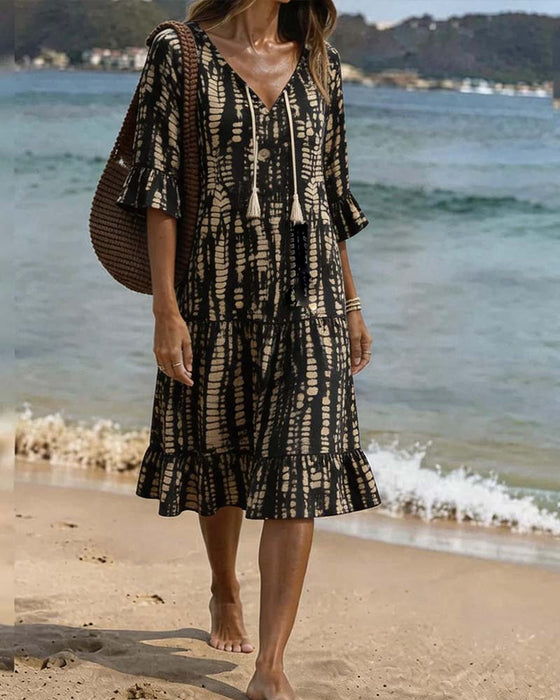 Lässiges Kleid Mit V-Ausschnitt Und Print