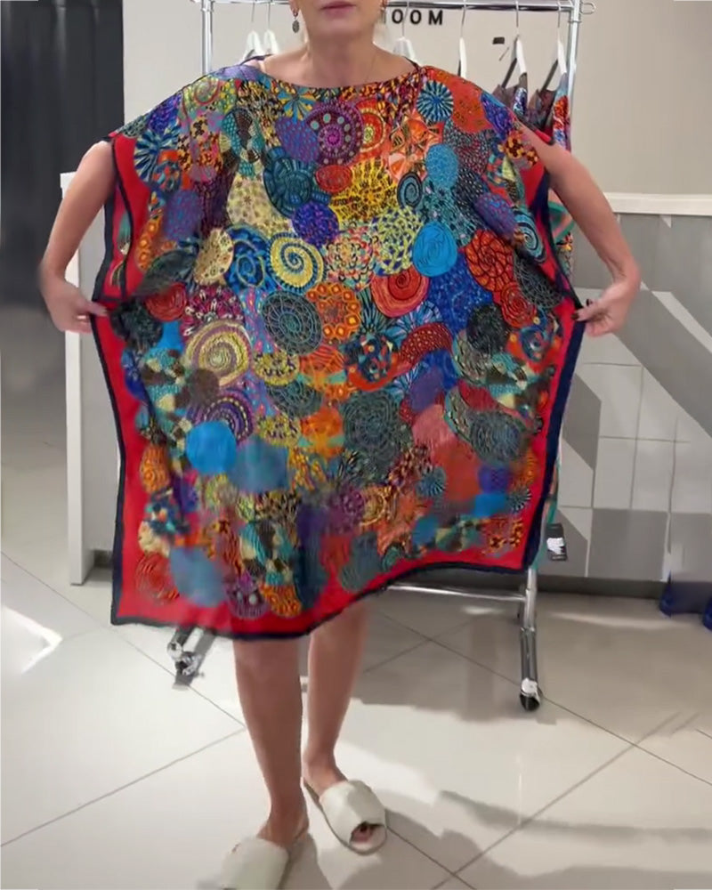 Kleid Bohemian Druck Fledermaus Ärmel