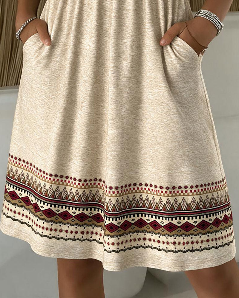 Kleid V-Ausschnitt Gedruckt Langarm A-Saum