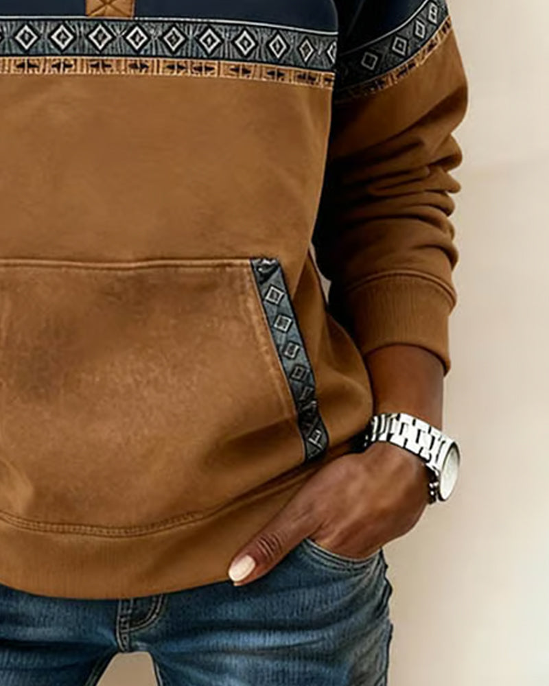 Retro-Sweatshirt mit Color-Blocking und Pelzkragen