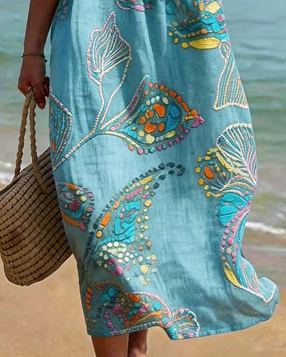 Kleid Print Rundhalsausschnitt Gerafft Lässig