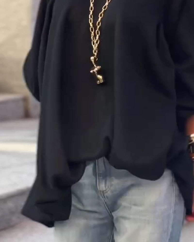 Sweatshirts Unifarben Locker Unregelmäßig