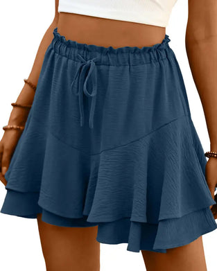 Shorts Doppellag Rüsche Kordelzug