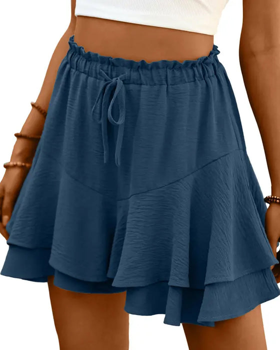 Shorts Doppellag Rüsche Kordelzug