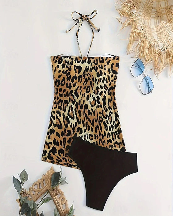 Tankini Neckholder A-Linie Leopardenmuster Dreieck