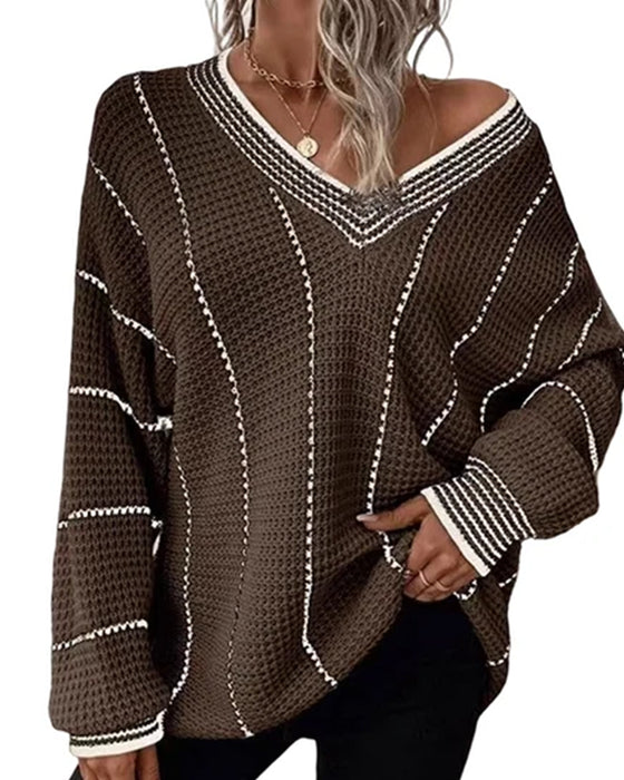 Pullover Sweater Lässig Loose Fit Streifen