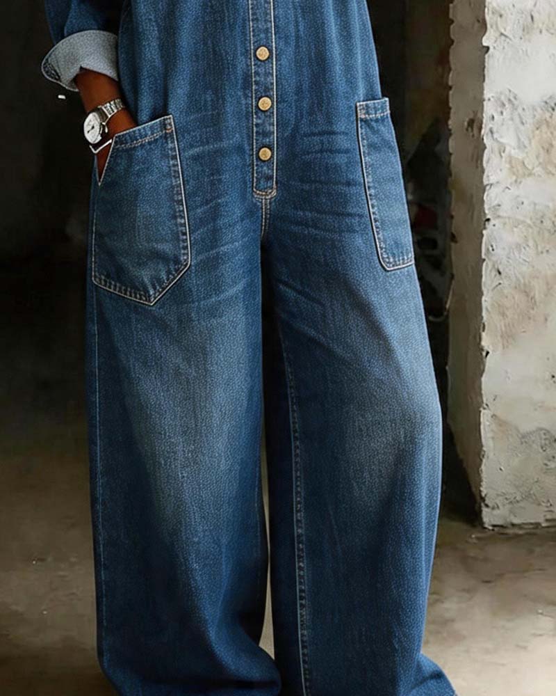 Jumpsuit Cowboy Lässig Locker Große Tasche