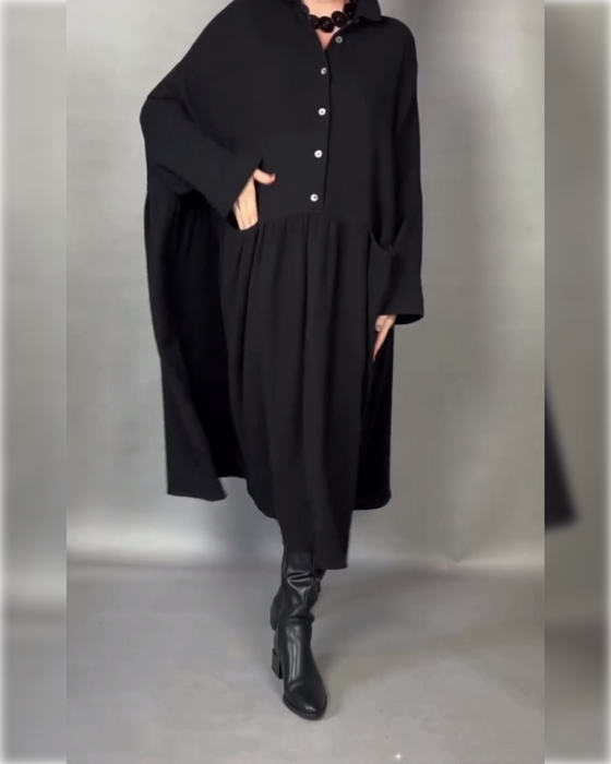 Oversized A-Linien Kleid Mit Revers Und Knöpfen