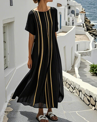 Kleid Rundhals Streifen Sheer Voll Rock
