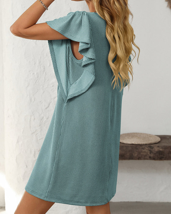 Kleid Gedreht Gestreift Rüschenärmel