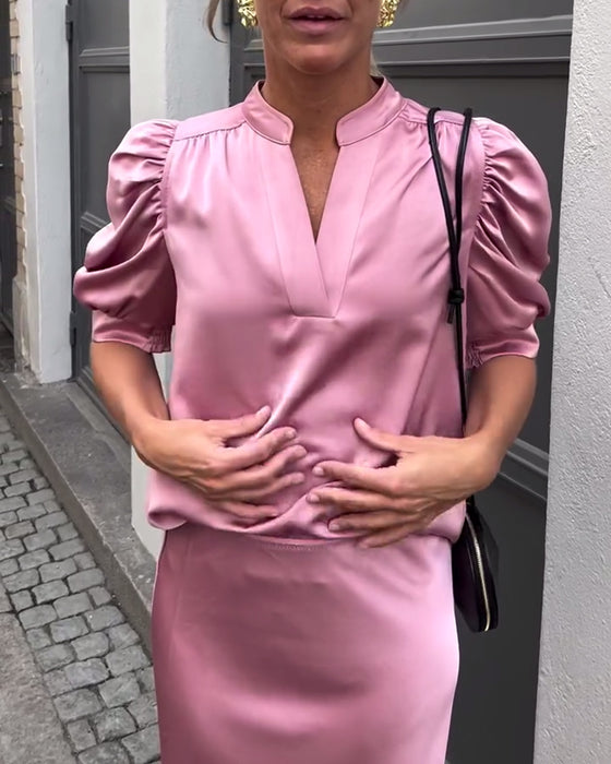 Puffärmel-Bluse mit Stehkragen