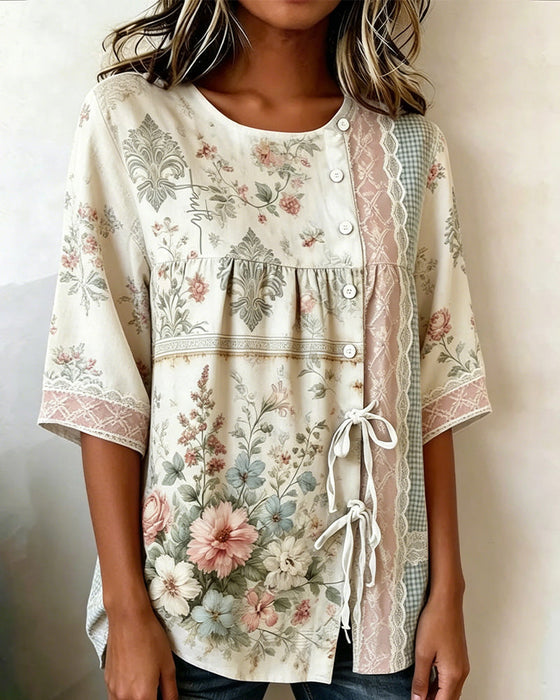 Bluse Retro Blumenprint Lässig