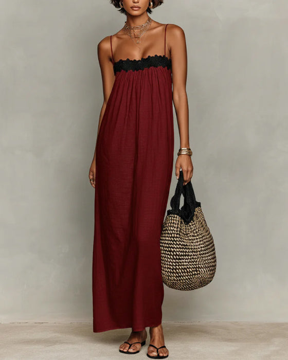 Kleid Kontrastfarbe Gerade Maxi