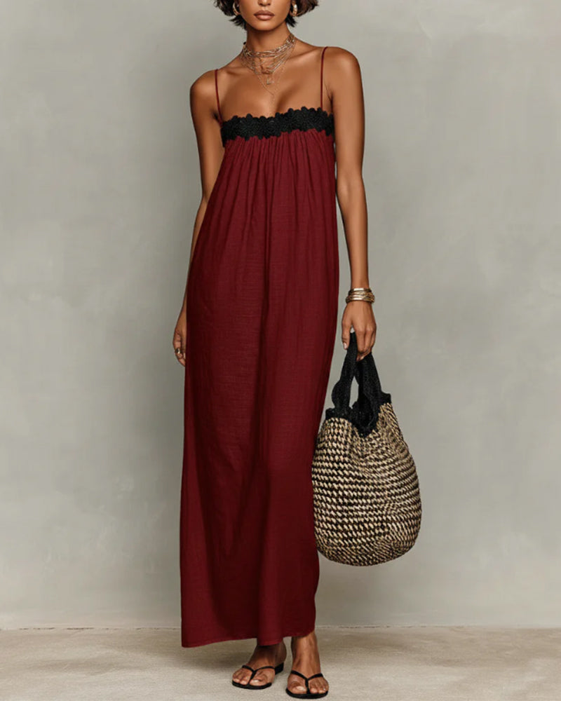 Kleid Kontrastfarbe Gerade Maxi