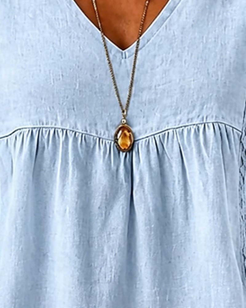 Bluse V-Ausschnitt Gerafft Kurzarm