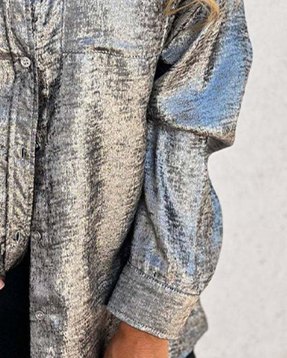 Bluse Langarm Fein Schimmer Tasche Knopfleiste