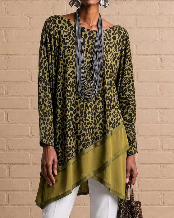 Leopardenmuster-Oberteil Mit Asymmetrischem Saum