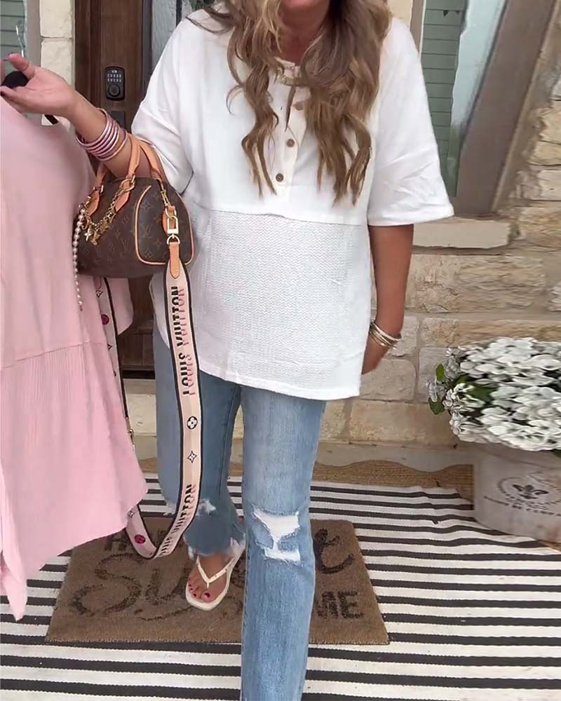 Top Knopfleiste vorne Kurzarm zusammengefügt