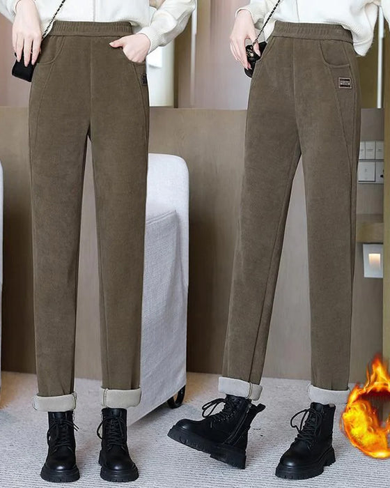 Warme Hochtaillierte Hose mit Wollfutter