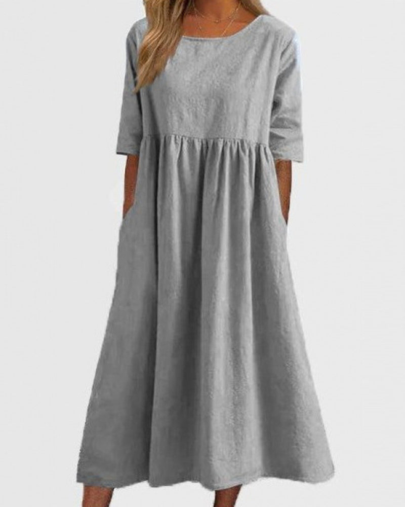 Kleid Kurzarm Tasche Gerafft