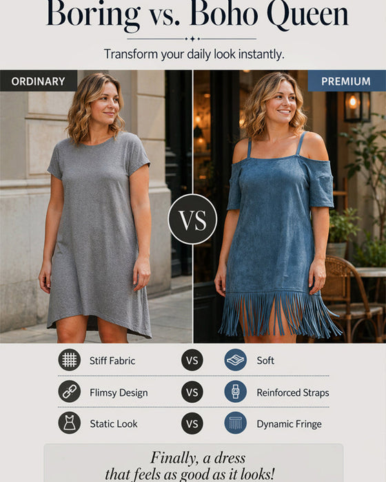 Kleid Spaghettiträger Franse Uni Off-Shoulder