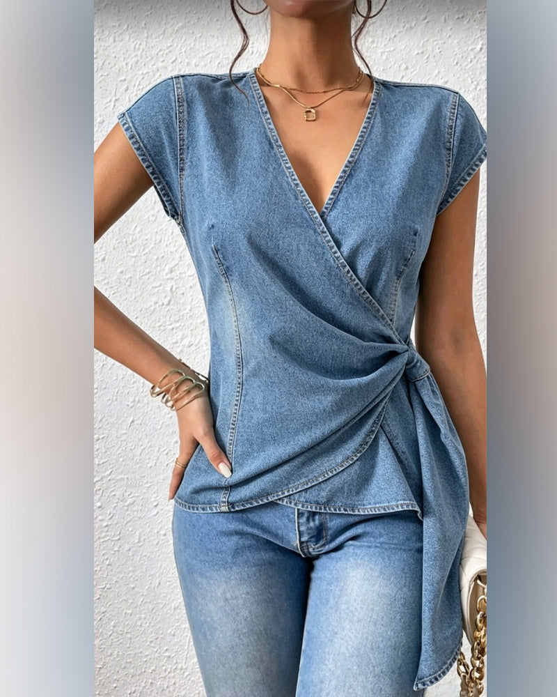 Bluse V-Ausschnitt Drehknoten Design