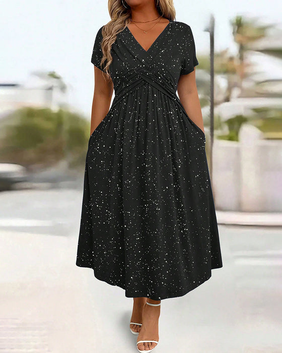 Kleid Knoten V-Ausschnitt A-Linie