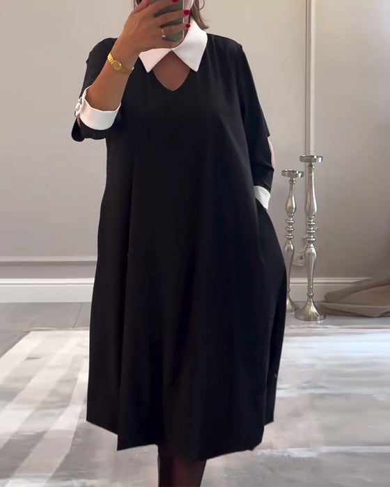Lässiges, lockeres kleid mit farbblock und reverstasche