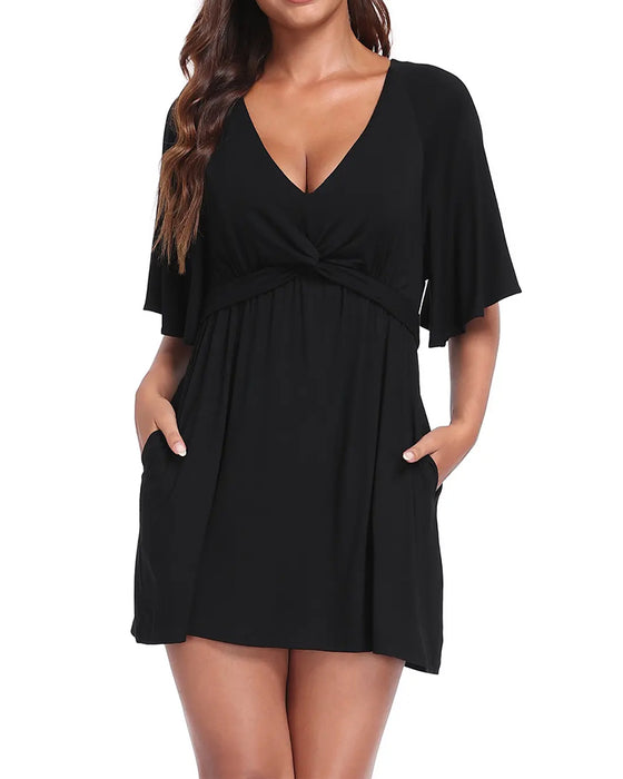 Kleid V-Ausschnitt Taillenbetonender Overall