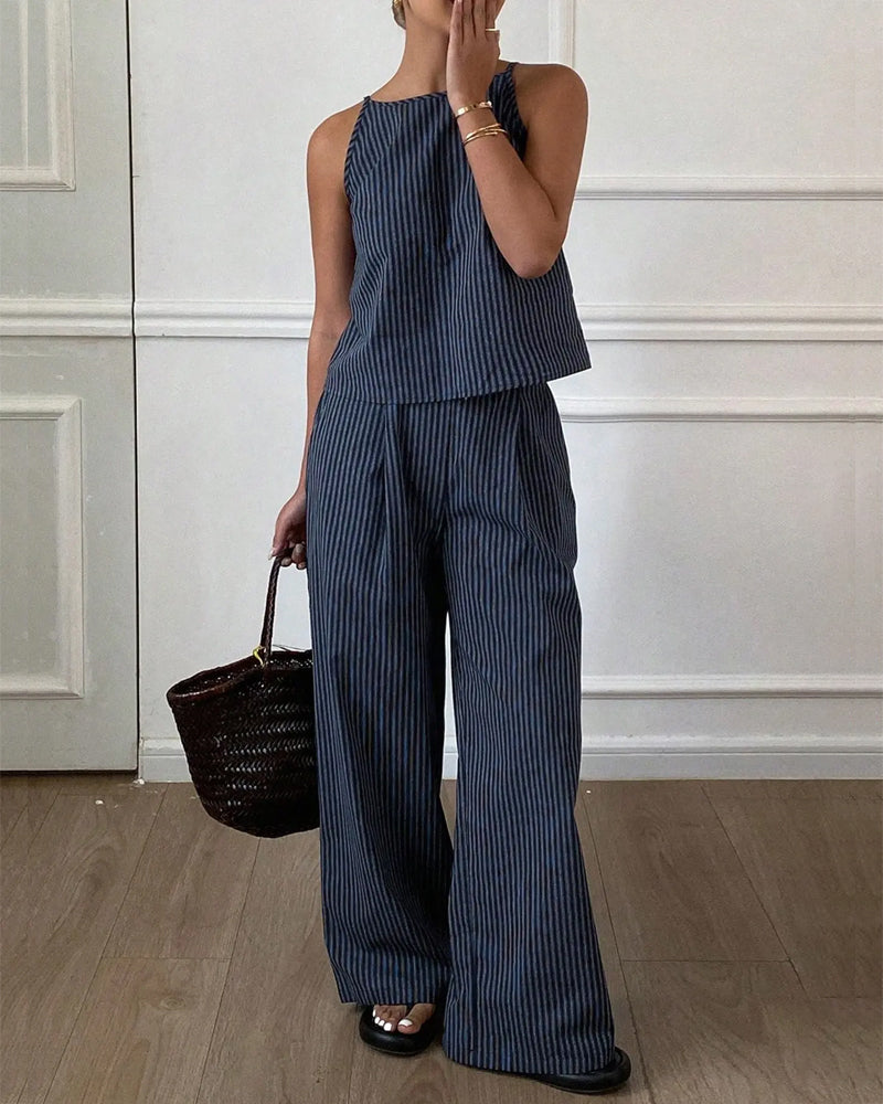 Set Gestreiftes Camisole Weites Bein Hose