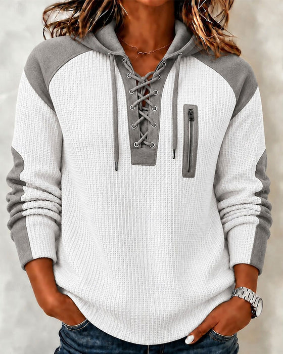 Hoodie Schnürung Farbblock Design