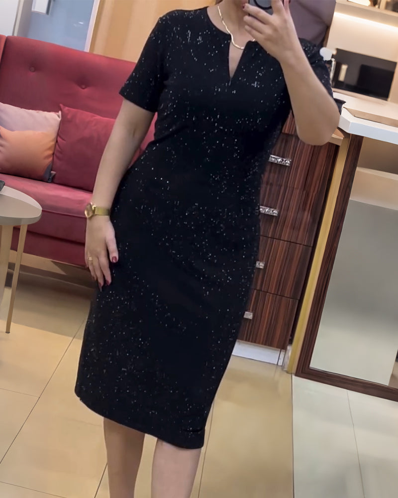 Kleid Modisch V-Ausschnitt Glitzernd Kleidungsstück