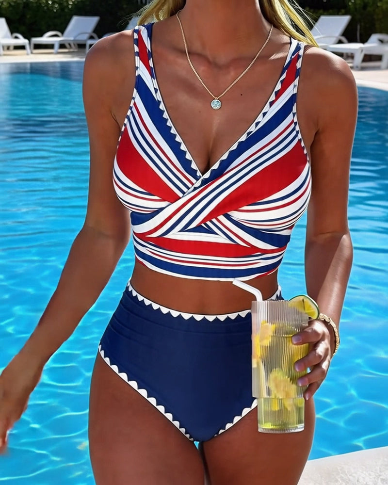 Bikini Kreuz-Streifen V-Ausschnitt