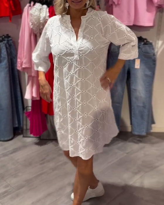 Kleid Langarm Ausgeschnitten Blume Weit
