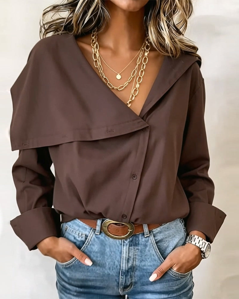 Bluse Tiefes V Asymmetrisch Knopf Revers