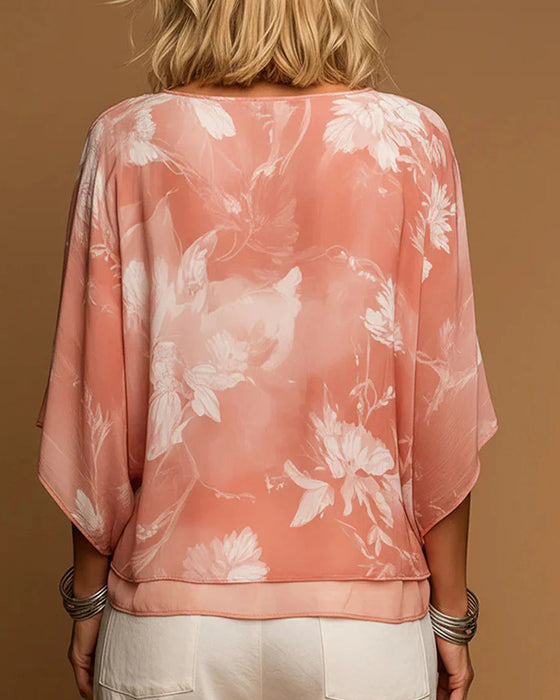 Bluse Blumen Fledermausärmel