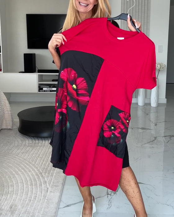 Kleid Stilvoll Blumig Kurzarm
