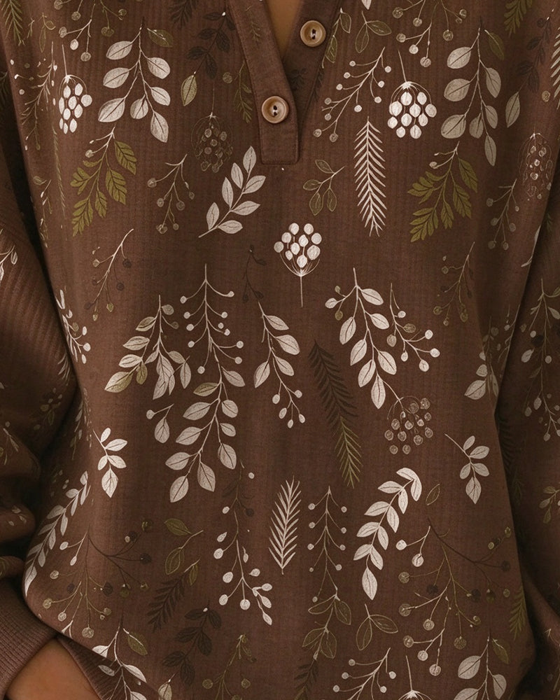 Sweatshirt Waffel Henry Kragen Blumenprint