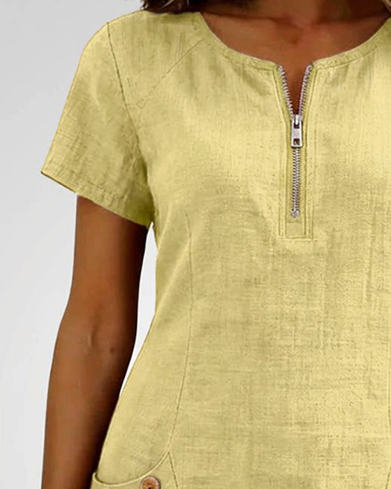 Kleid Reißverschluss Tasche Baumwolle Leinen