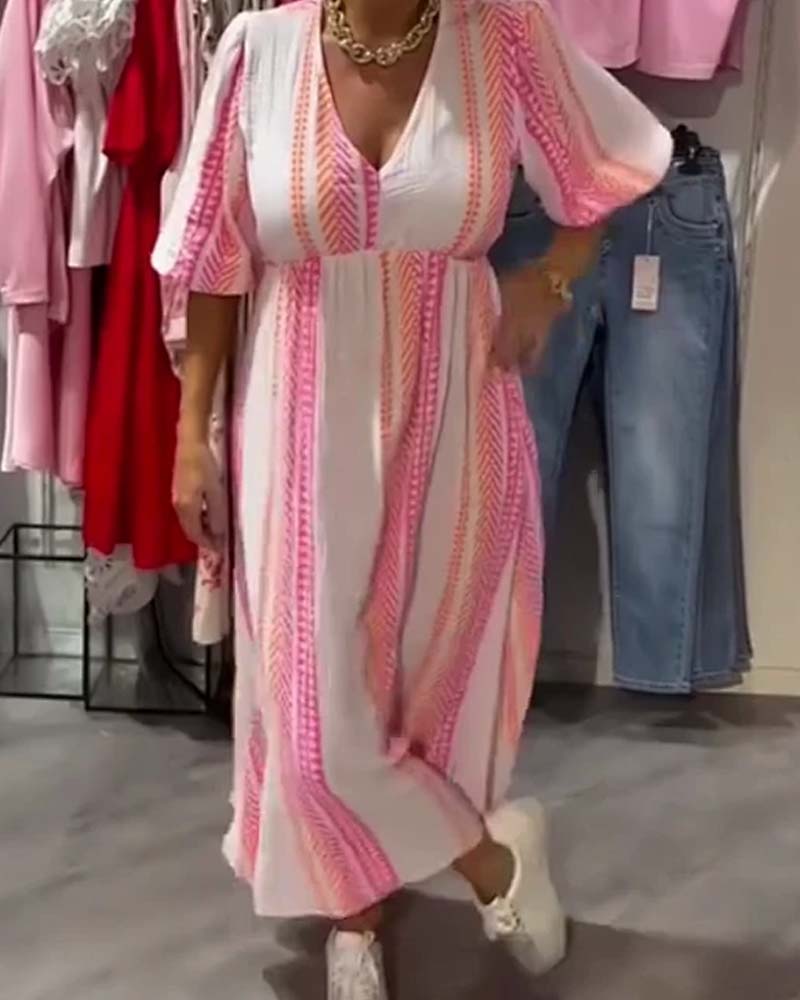 Kleid Damen V-Ausschnitt Druck