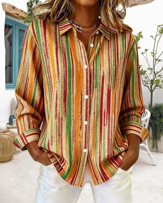 Farbenfrohes gestreiftes Casual-Langarmhemd