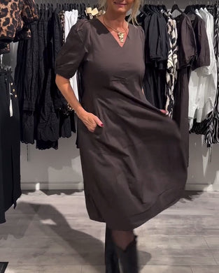 Kleid V-Ausschnitt Tasche Lässig