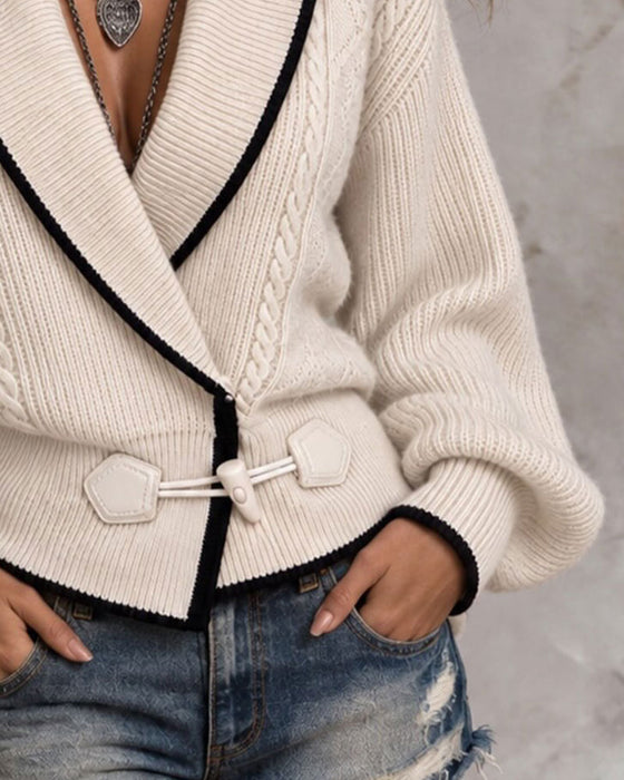 Cardigan Revers Kontrast Pullover