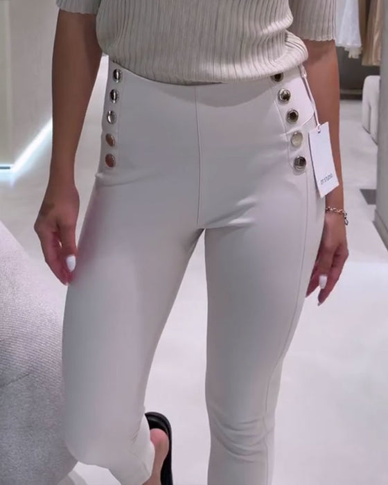 Hose Hohe Taille Seitenknopf Stretch