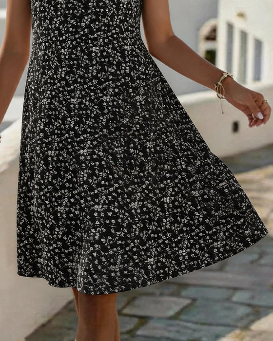 Kleid Blumig V-Ausschnitt Voll Rock